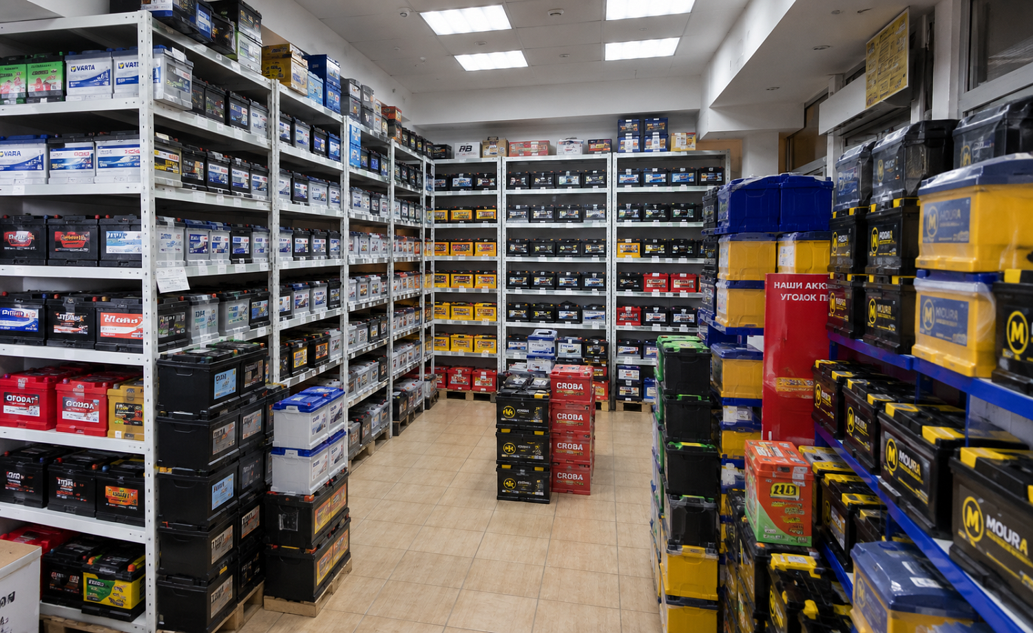 Металлические стеллажи для магазина аккумуляторов в Воронеже